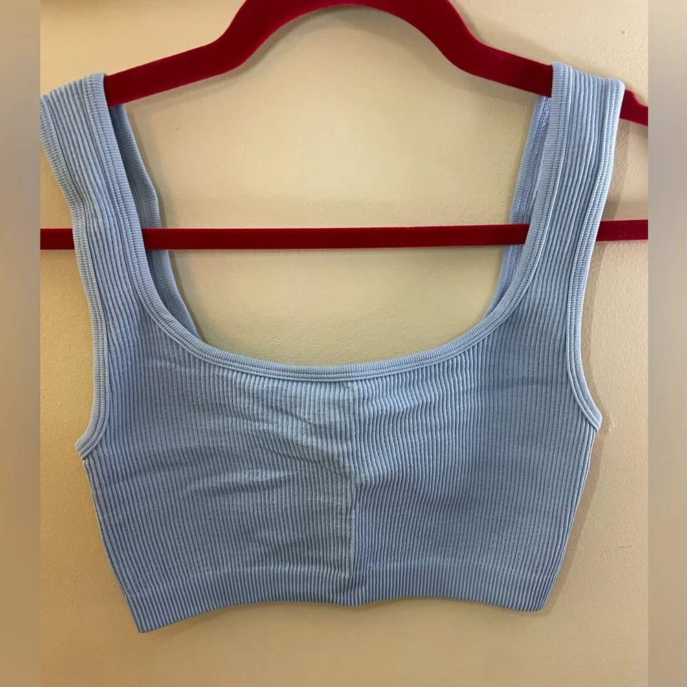 Light Blue Ribbed Crop Top - Picture 1 of 3